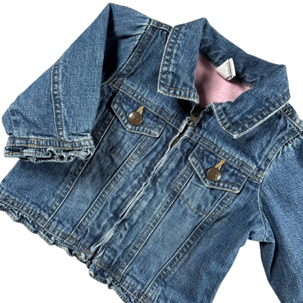 VTG Baby Gap Girls Denim Ruffle Jacket Lined 3-6 Months Cottagecore Boho western